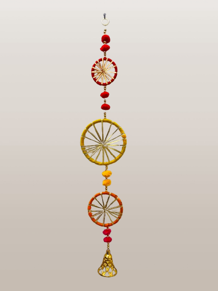 Set of 4 Handmade Multicolor Ring Wall Hanging with Beads & Bell