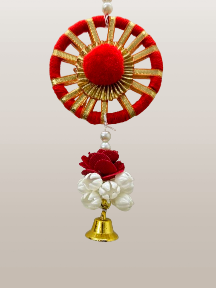 Handmade Red & White Flower Hanging with Bell