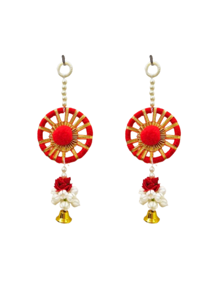 Handmade Red & White Flower Hanging with Bell