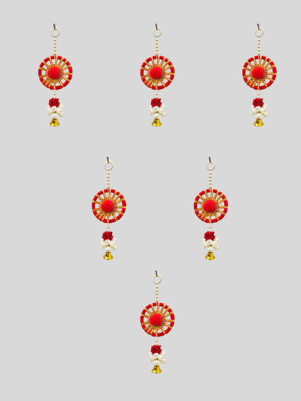 Handmade Red & White Flower Hanging with Bell