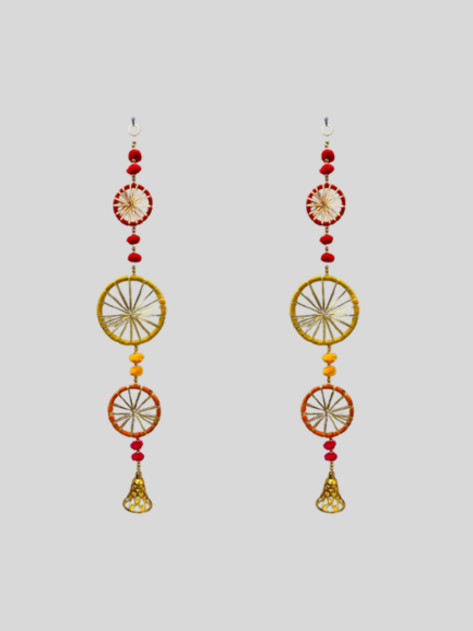 Set of 4 Handmade Multicolor Ring Wall Hanging with Beads & Bell